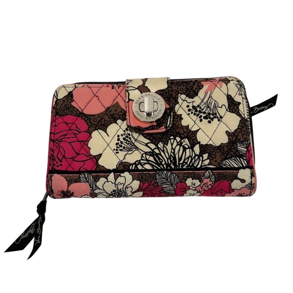 Vera Bradley‎ Quilted Floral Zip Wallet in Pink, Cream & Brown